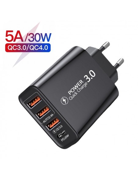 Carregador de viagem 3usb + tipo-cpd