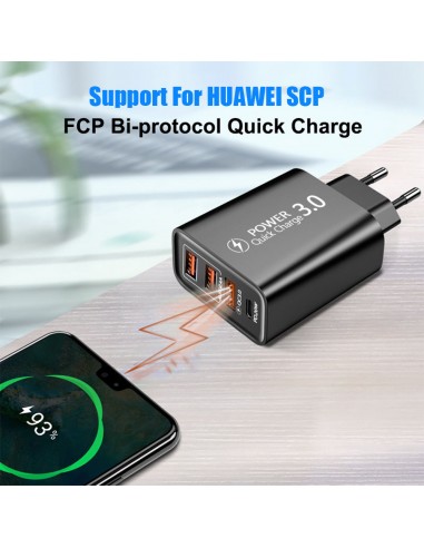 Carregador de viagem 3usb + tipo-cpd