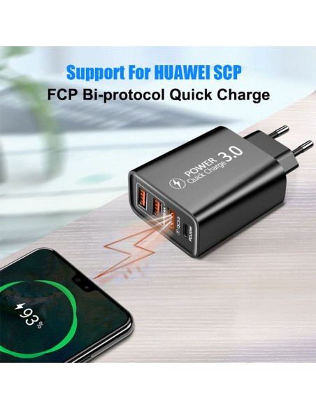 Carregador de viagem 3usb + tipo-cpd