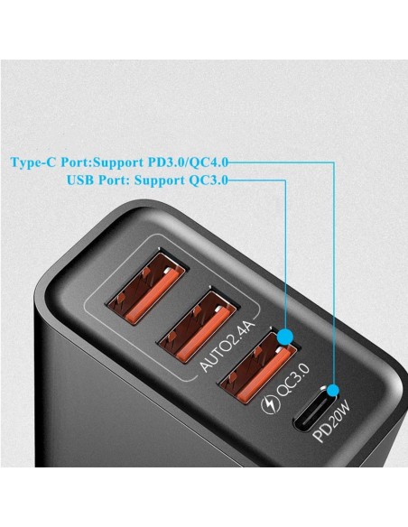 Carregador de viagem 3usb + tipo-cpd