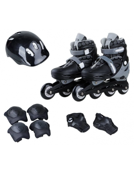 Patins Infantil 4 Rodas In Line com Kit Proteção Tamanho 32-35 Preto - brink+